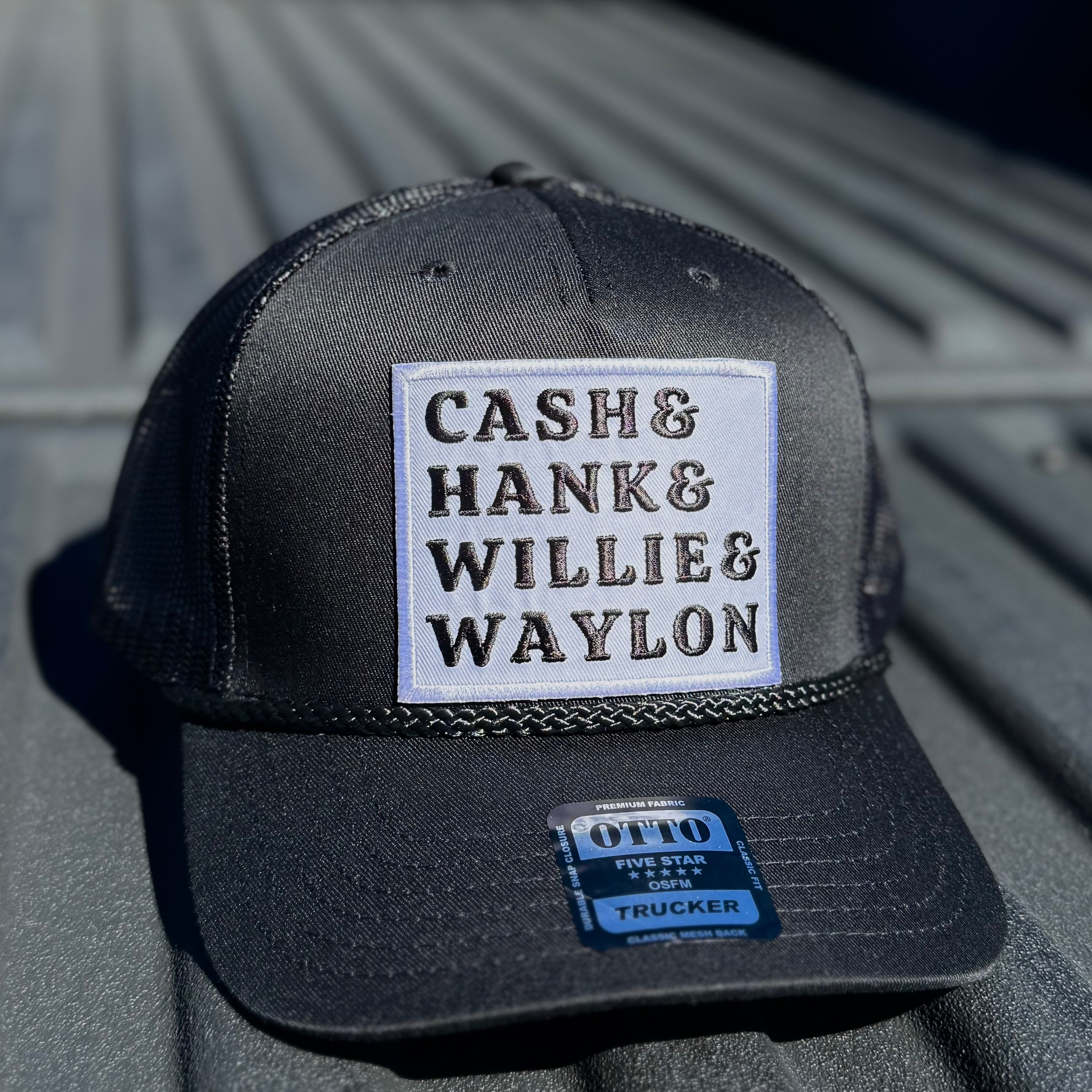 QUICK ORDER Cash & Hank & Willie & Waylon Hat - 112 Black / brown leather patch