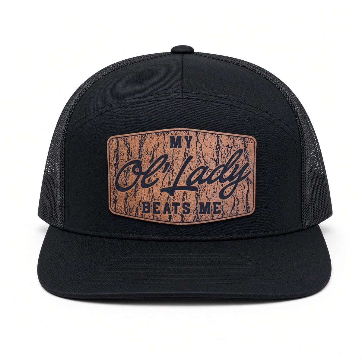 QUICK ORDER My ol’ lady beats me hat - brown leather patch/ style 2