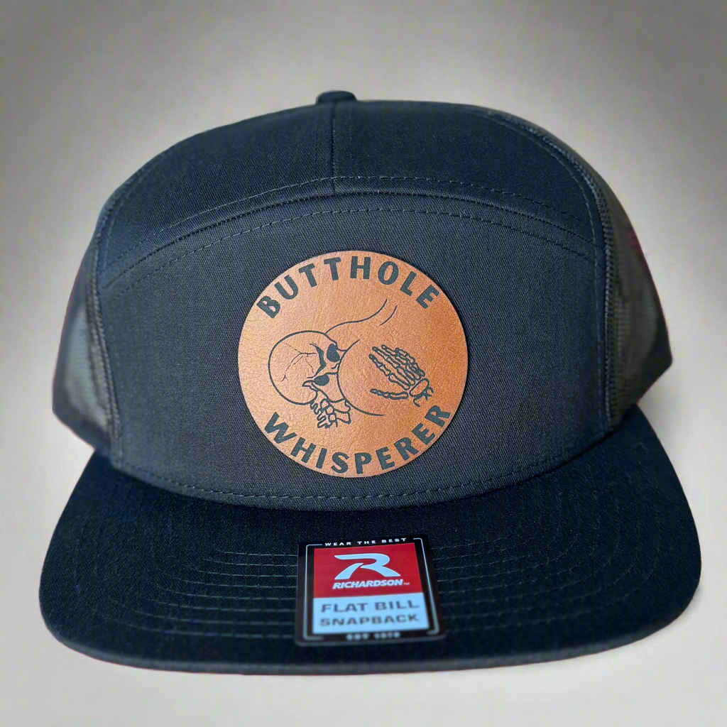 QUICK ORDER Butthole Whisperer Hat - leather circle skeleton patch