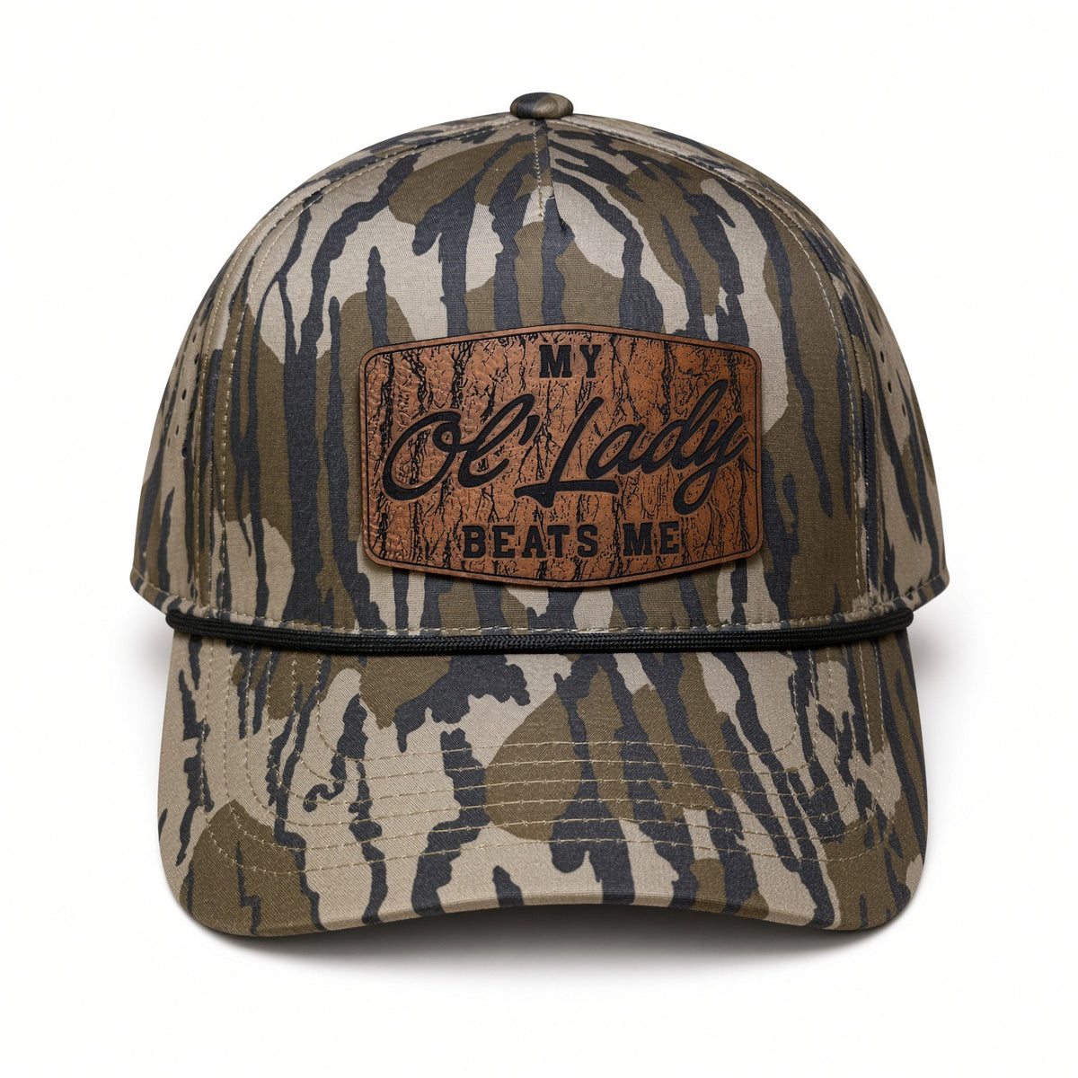 QUICK ORDER My ol’ lady beats me hat - brown leather patch/ style 2