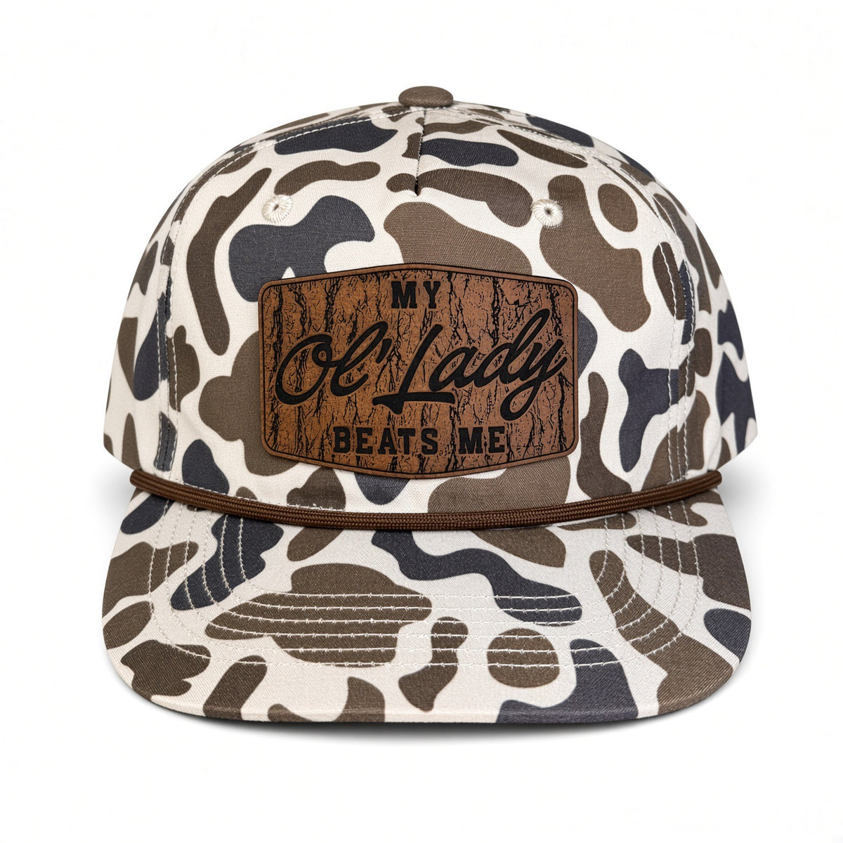 QUICK ORDER My ol’ lady beats me hat - brown leather patch/ style 2