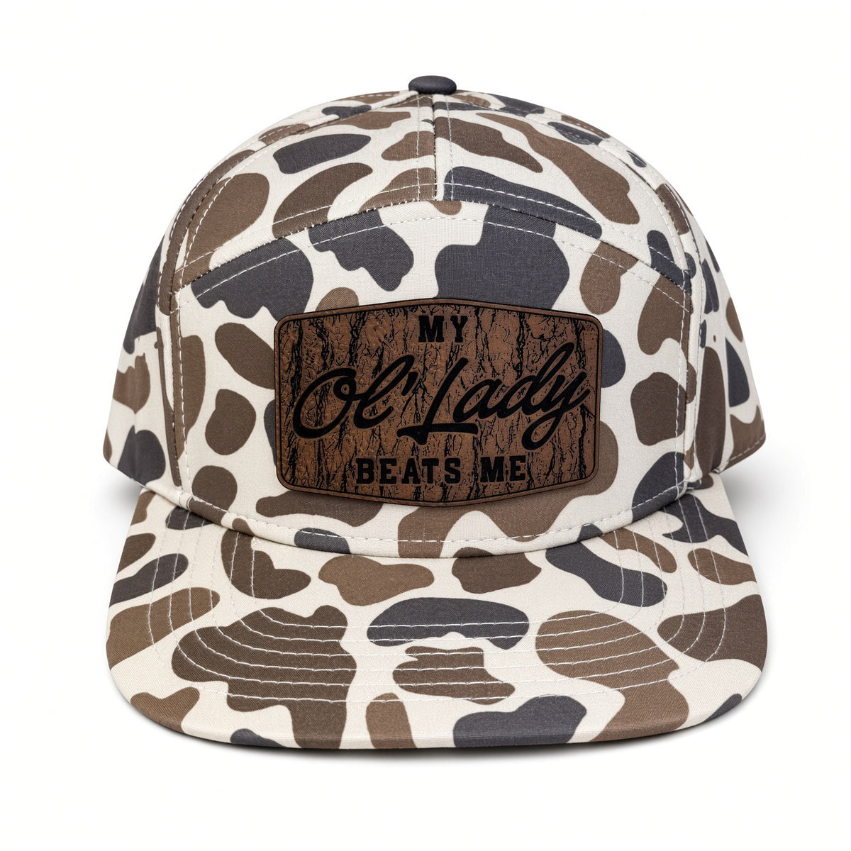 QUICK ORDER My ol’ lady beats me hat - brown leather patch/ style 2