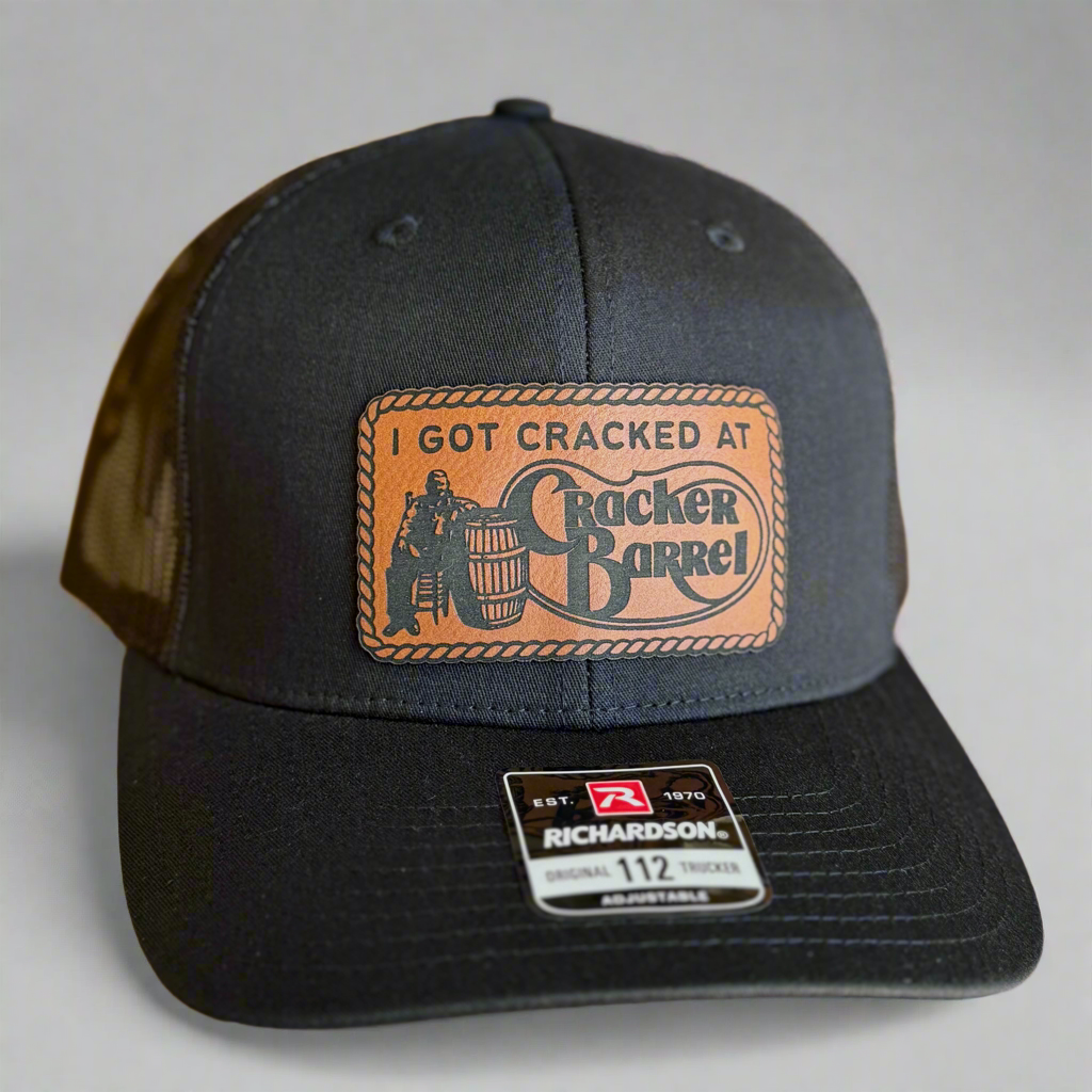 QUICK ORDER I got cracked Hat - brown leather patch
