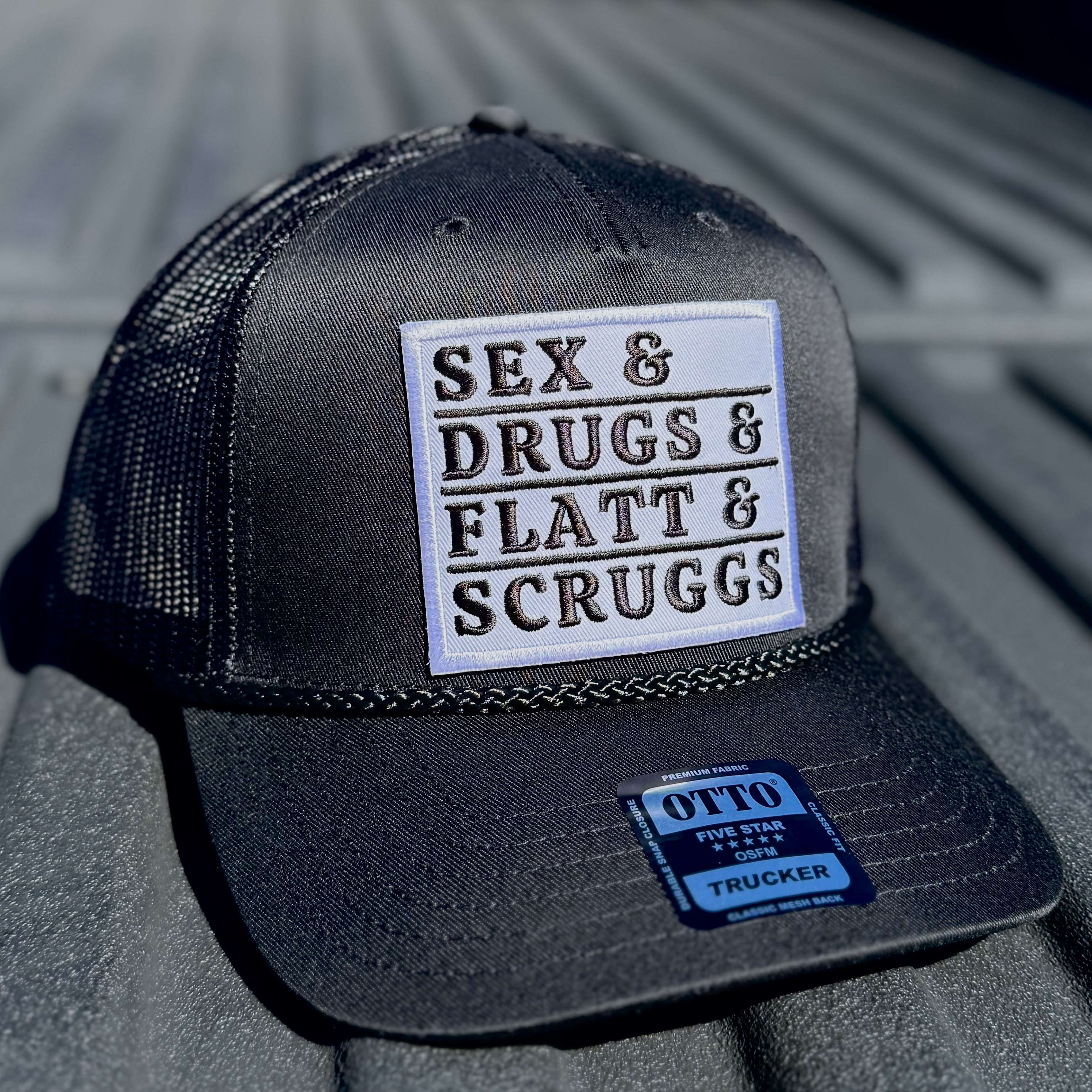 QUICK ORDER Sex & Drugs & Flatt & Scruggs Hat - Otto baseball cap white/ blk | brown leather patch