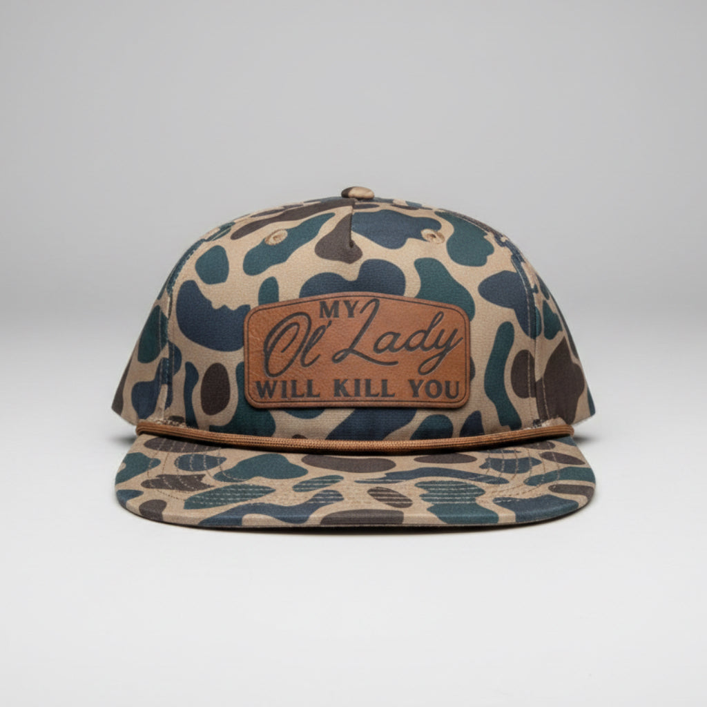 QUICK ORDER My Ol’ Lady Will K*ll You Hat - Brown leather patch