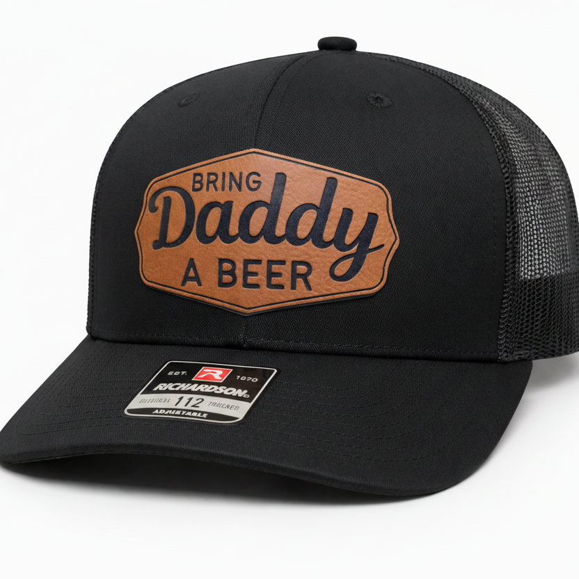 QUICK ORDER Bring daddy a beer hat - brown leather patch