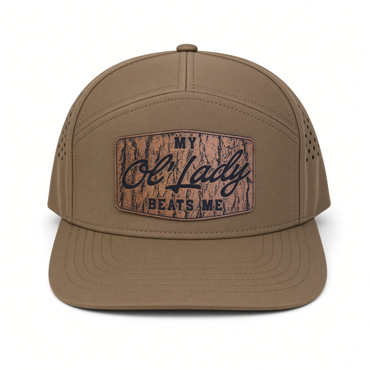 QUICK ORDER My ol’ lady beats me hat - brown leather patch/ style 2