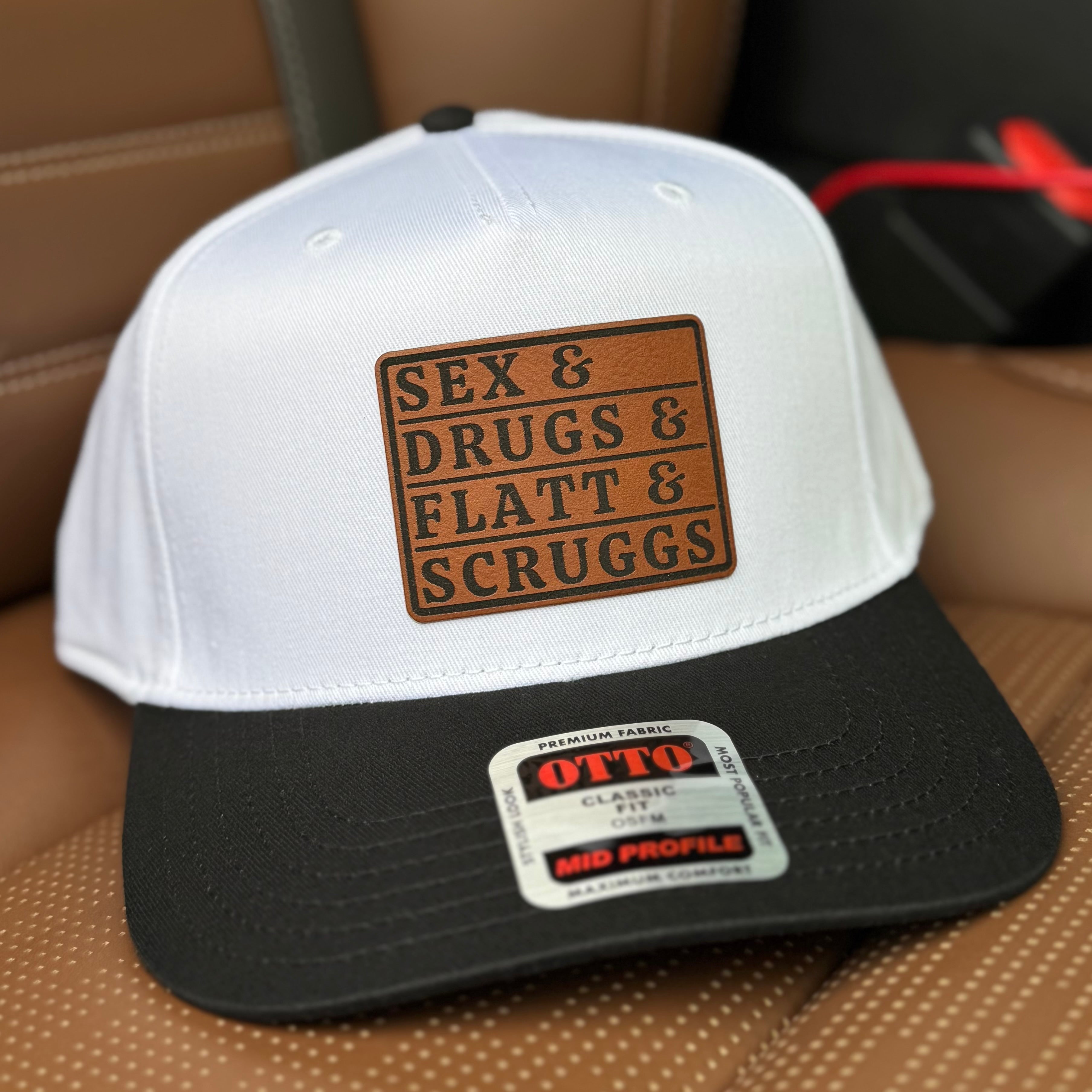QUICK ORDER Sex & Drugs & Flatt & Scruggs Hat - Otto baseball cap white/ blk | brown leather patch