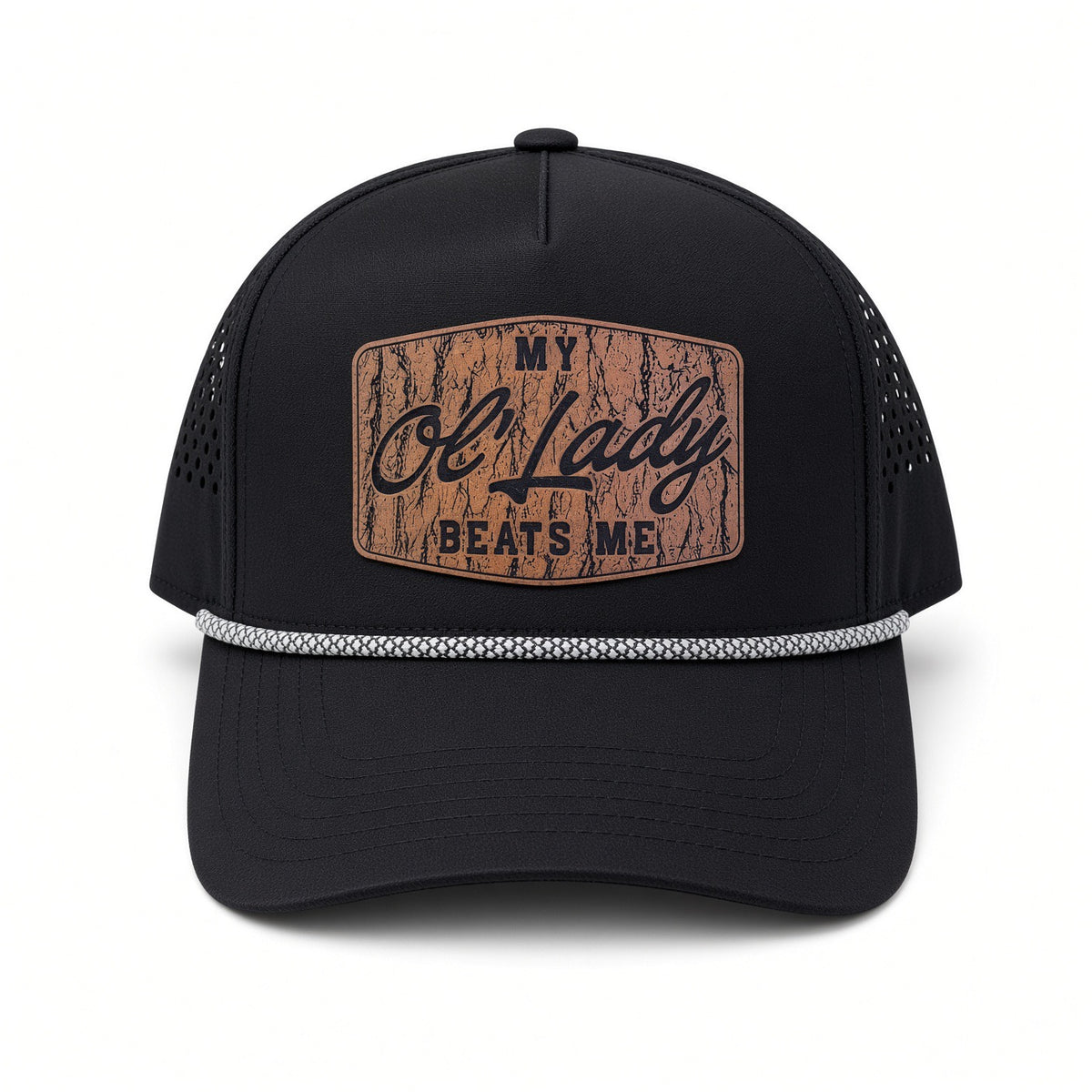 QUICK ORDER My ol’ lady beats me hat - brown leather patch/ style 2