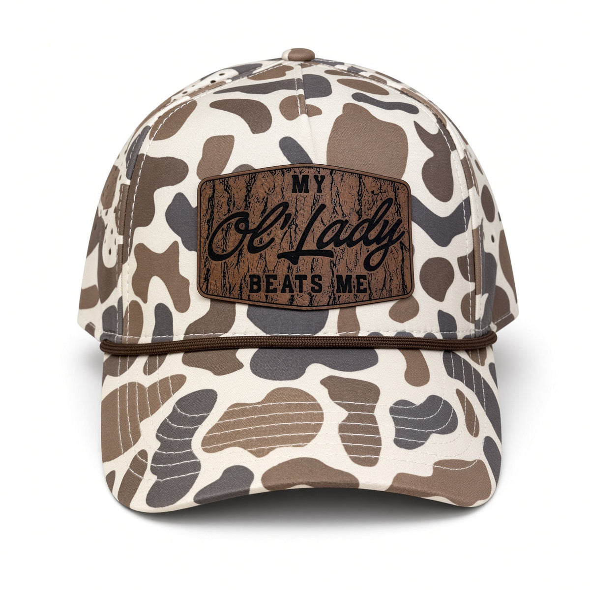 QUICK ORDER My ol’ lady beats me hat - brown leather patch/ style 2