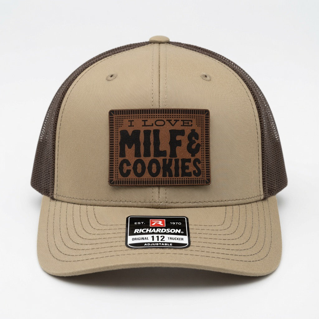 QUICK ORDER I love MILF & cookies hat - brown leather patch
