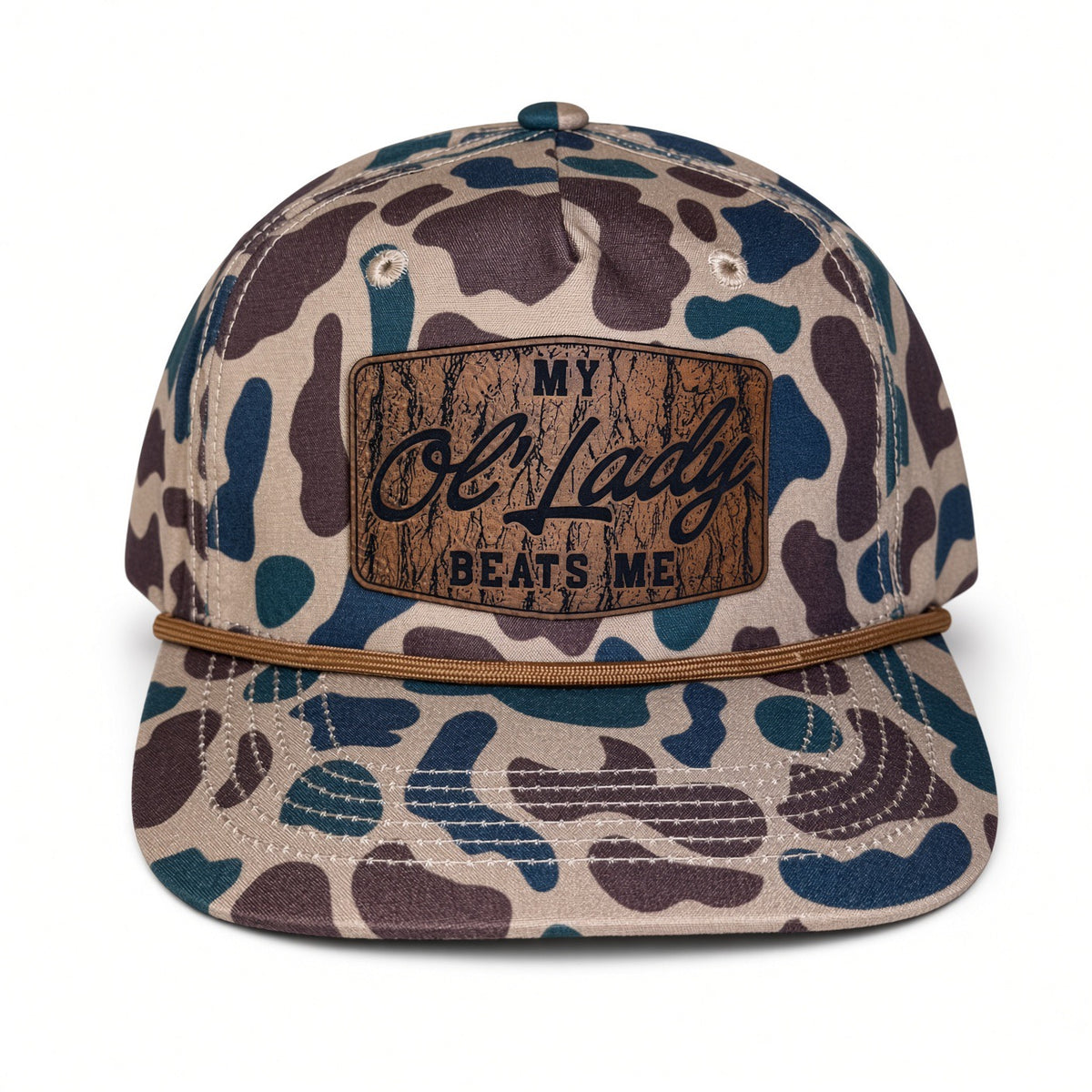 QUICK ORDER My ol’ lady beats me hat - brown leather patch/ style 2