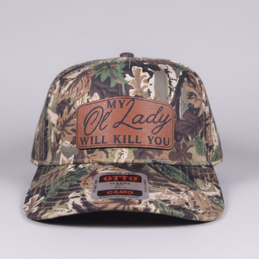 QUICK ORDER My Ol’ Lady Will K*ll You Hat - Brown leather patch