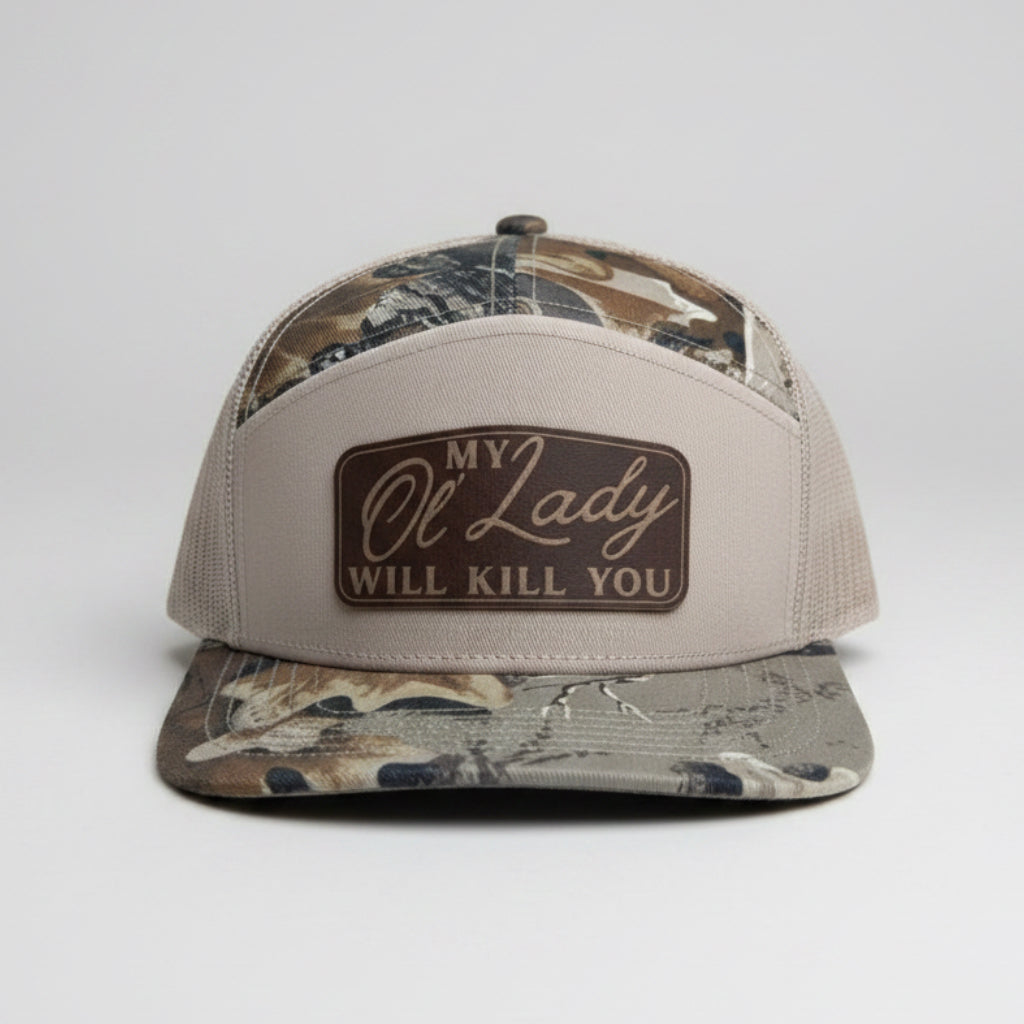 QUICK ORDER my ol' lady will k*ll you hat - brown/gold patch