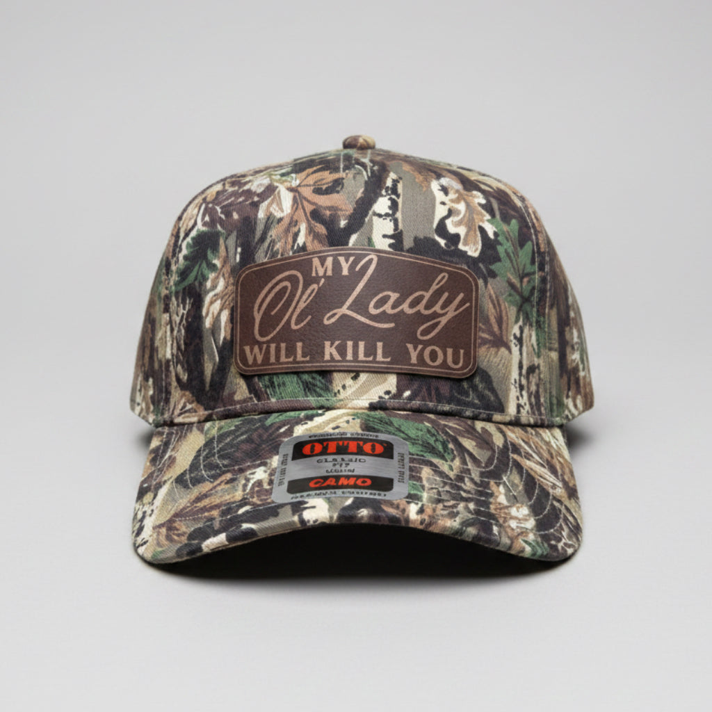 QUICK ORDER my ol' lady will k*ll you hat - brown/gold patch