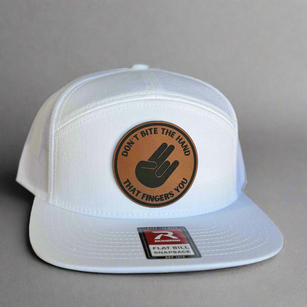 QUICK ORDER Don’t Bite The Hand That Fingers You Hat - brown leather circle patch