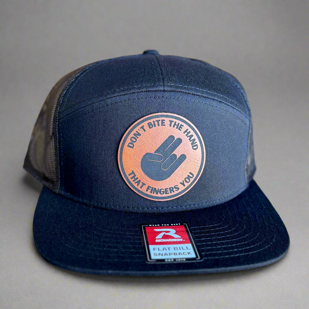 QUICK ORDER Don’t Bite The Hand That Fingers You Hat - brown leather circle patch