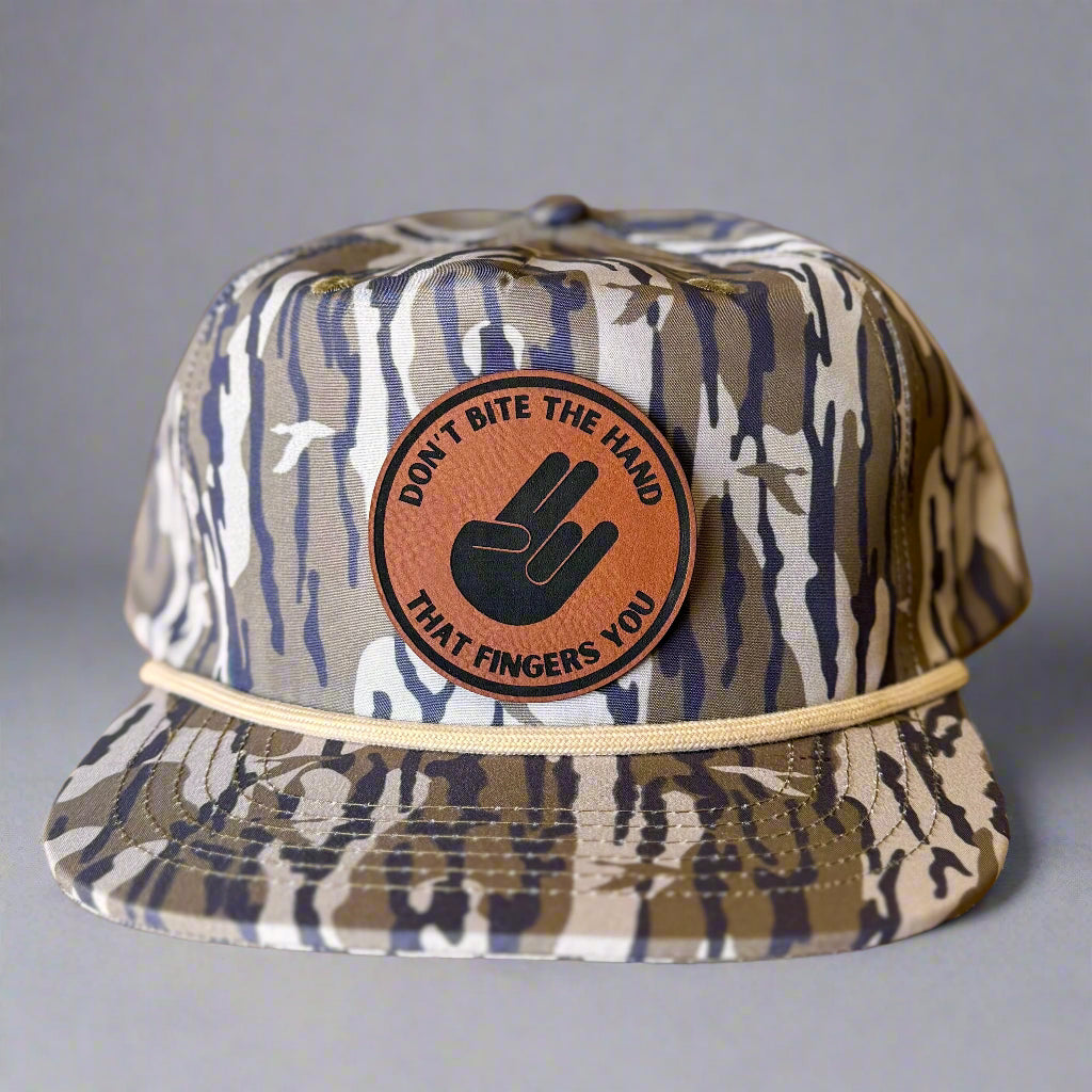 QUICK ORDER Don’t Bite The Hand That Fingers You Hat - brown leather circle patch