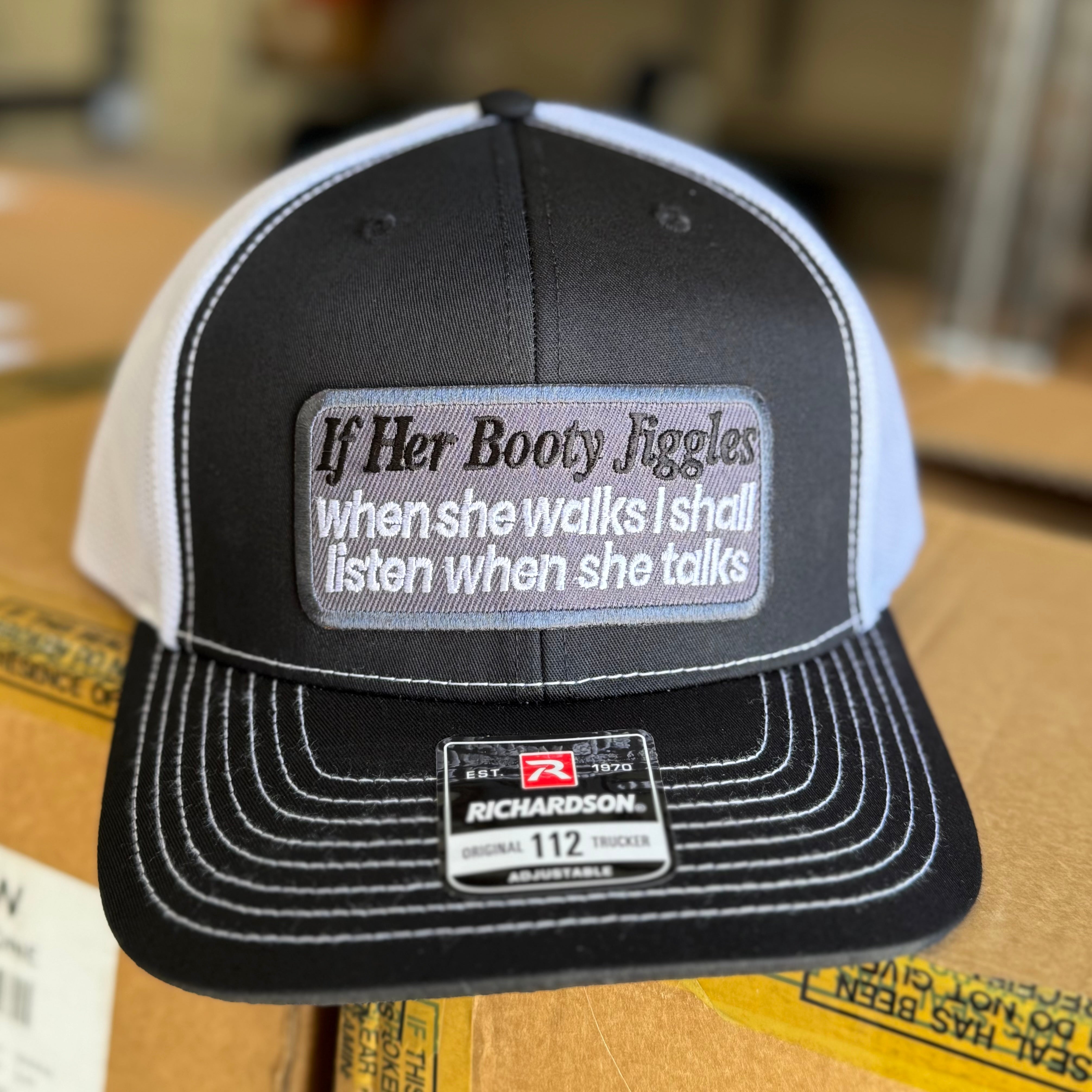 QUICK ORDER If Her Booty Jiggles Hat - blk/ wh 112