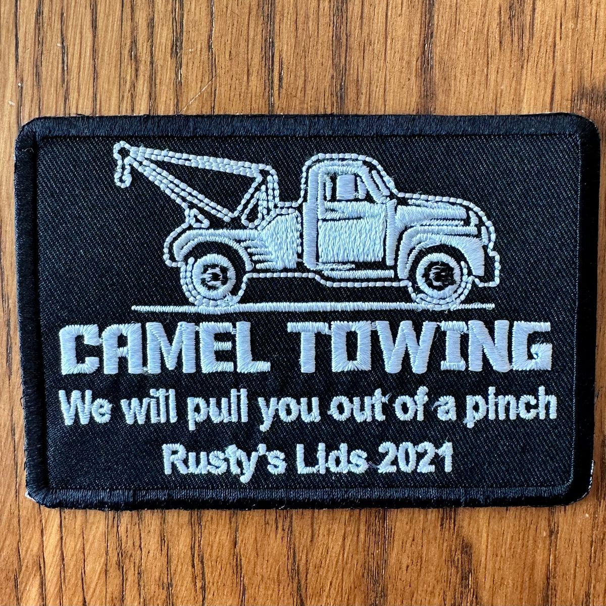 Camel Towing Patch - Black Background – Rusty Lids