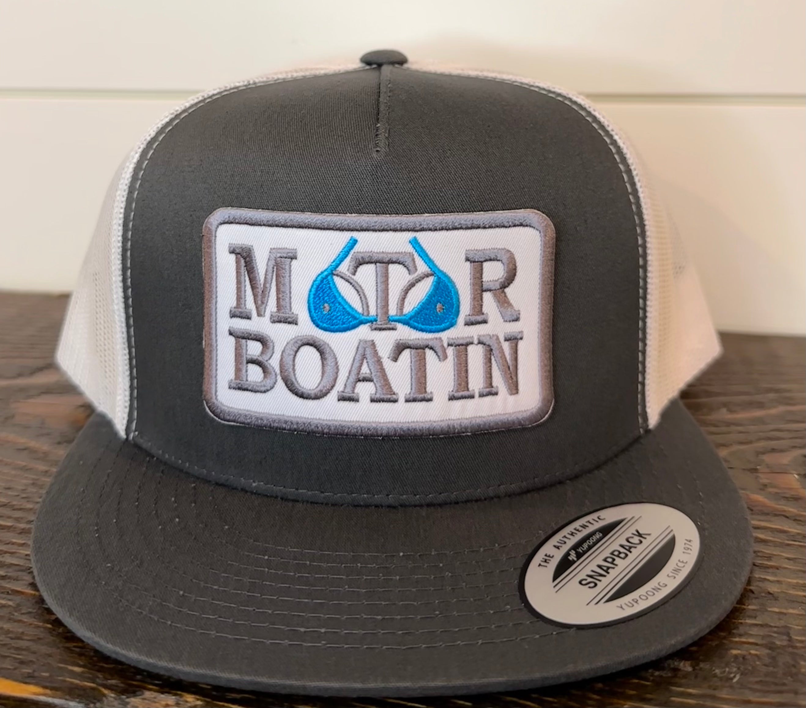 QUICK ORDER Motor Boatin Hat - Blue Patch | Grey/Wh 6006