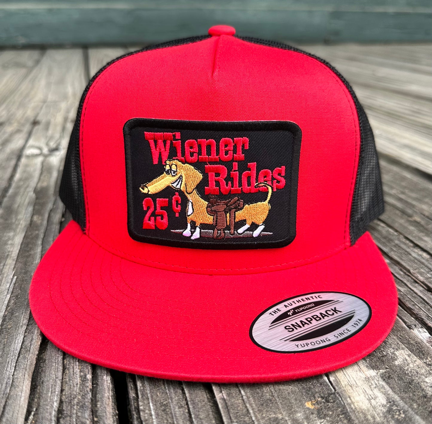 Wiener Rides QUICK ORDER Wiener Rides Hat - BLK Patch | Red/ BLK 6006 – Rusty Lids